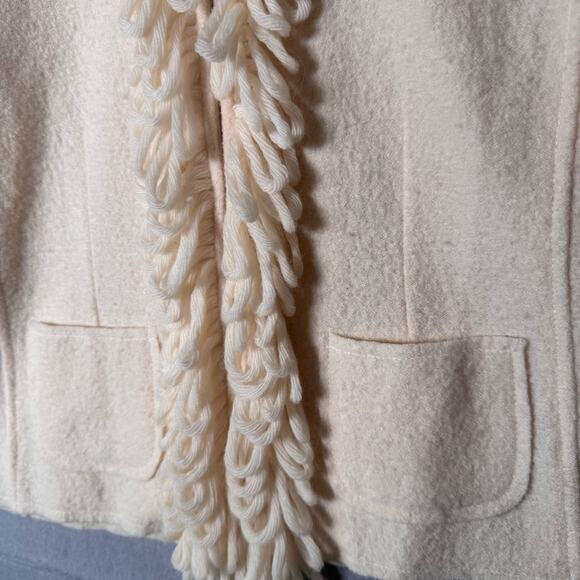 Vintage C.L.O.T.H.E.S. Ivory Fringe 100% Wool Cardigan Sweater Cottage Preppy M - Picture 3 of 6